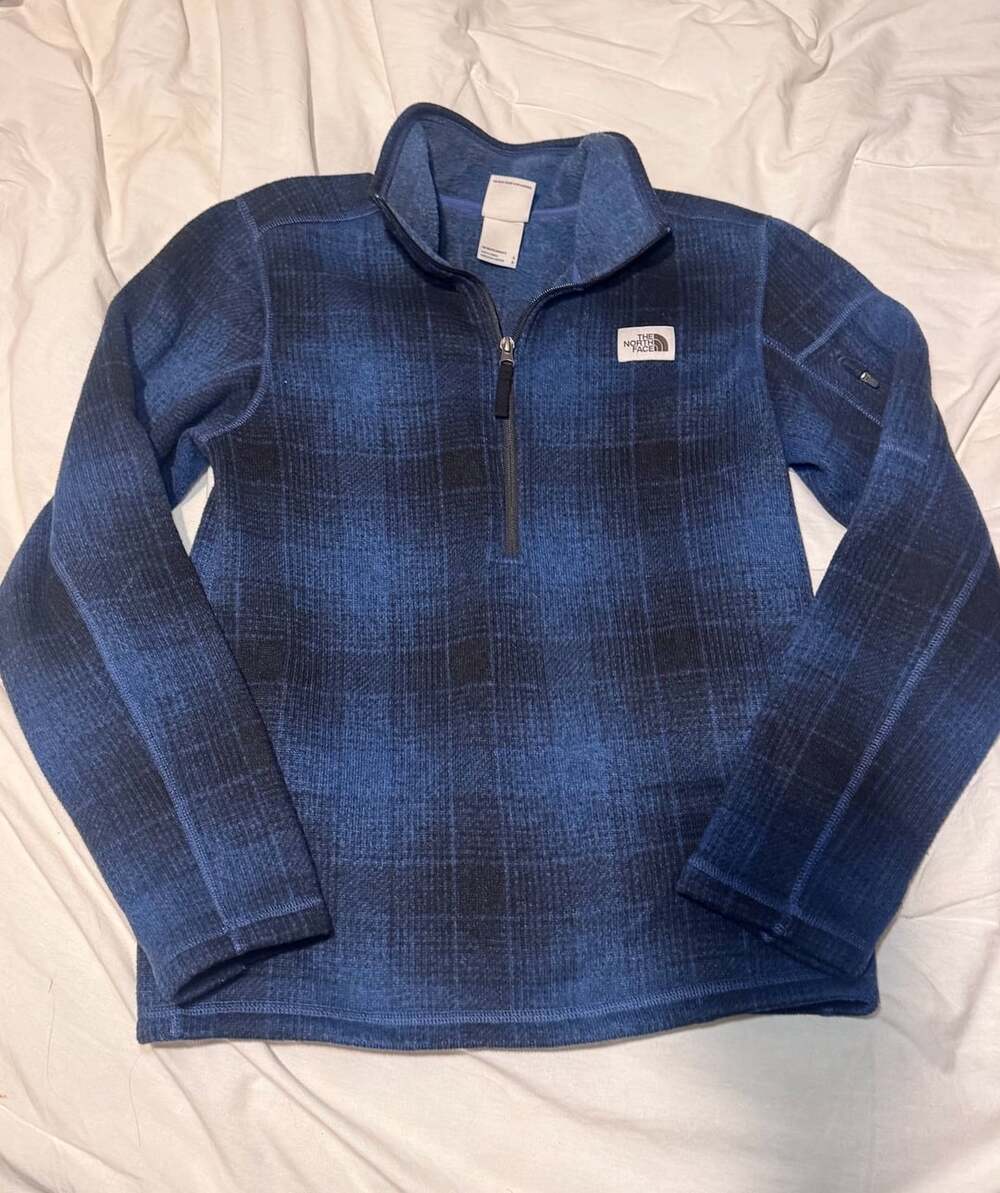 The North Face Gordon Lyons Novelty 1/4-Zip Pullover Size S Blue Plaid Fleece